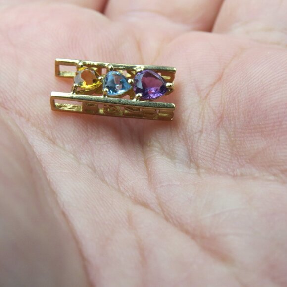 $750 10k Gold Topaz Amethyst Lather Pendent - Picture 3 of 3
